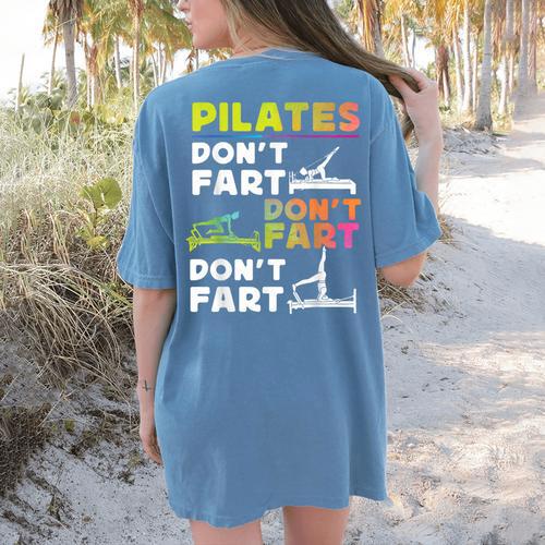 Pilates Instructor Teacher Watercolor Pilates Don't Fart Men Women Kids Women's Comfort Colors T-Shirt Back Print - teacherstshirts.com AU