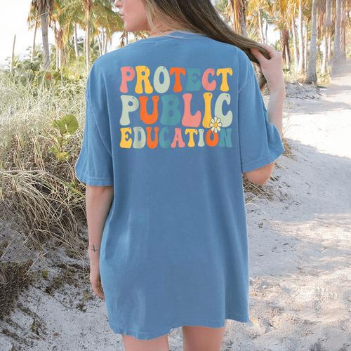 Protect Public Education Public Teacher School Women's Comfort Colors T-Shirt Back Print - teacherstshirts.com AU