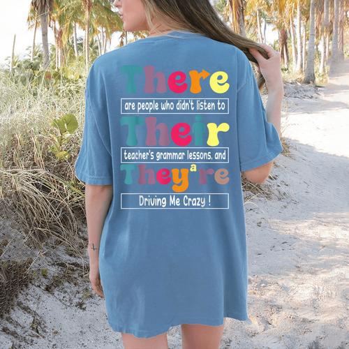 There Their They'Re English Teacher Grammar Memes Women's Comfort Colors T-Shirt Back Print - teacherstshirts.com DE