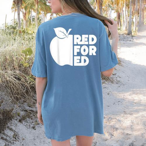 Red For Ed Teacher Support Public Education For Men Women Kids Women's Comfort Colors T-Shirt Back Print - teacherstshirts.com