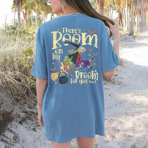 There's Room On My Broom For You Too Teacher Halloween Women's Comfort Colors T-Shirt Back Print - teacherstshirts.com