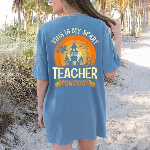 This Is My Scary Teacher Costume Halloween Women's Comfort Colors T-Shirt Back Print - teacherstshirts.com UK