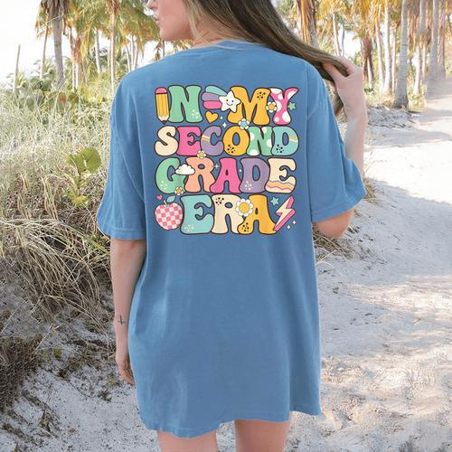 In My Second Grade Era Girl Back To School 2nd Grade Teacher Women's Comfort Colors T-Shirt Back Print - teacherstshirts.com DE