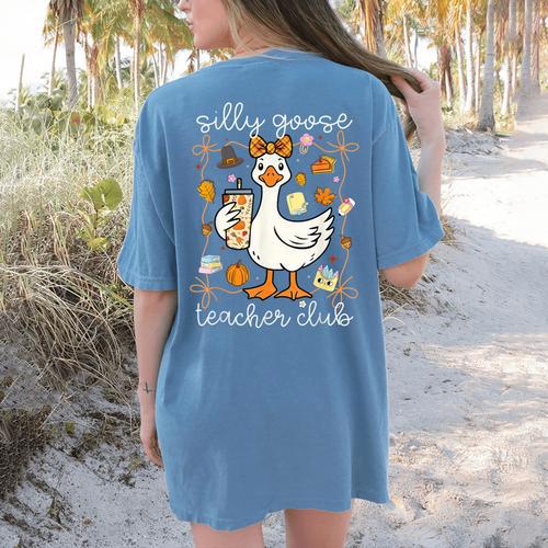 Silly Goose Teachers Club Cozy Fall Teacher Women's Comfort Colors T-Shirt Back Print - teacherstshirts.com UK
