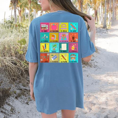 Spanish Teacher Back To School Maestra Dual Language Crew Women's Comfort Colors T-Shirt Back Print - teacherstshirts.com CA