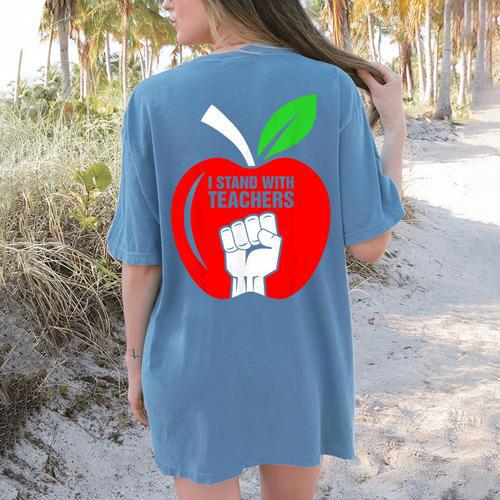 I Stand With Teachers Tshirt Women's Comfort Colors T-Shirt Back Print - teacherstshirts.com UK