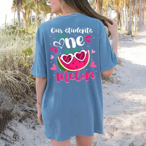 Our Students Are One In A Melon Teacher Watermelon Summer Women's Comfort Colors T-Shirt Back Print - teacherstshirts.com UK