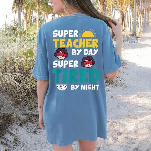 Super Hero Teacher Superheroes Women's Comfort Colors T-Shirt Back Print - teacherstshirts.com