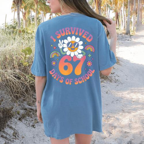 I Survived 67 Days Of School Groovy Retro Teachers Girls Women's Comfort Colors T-Shirt Back Print - teacherstshirts.com AU