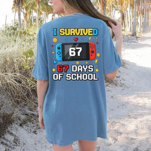 I Survived 67 Days Of School 67 Teacher Squad Matching Women's Comfort Colors T-Shirt Back Print - teacherstshirts.com