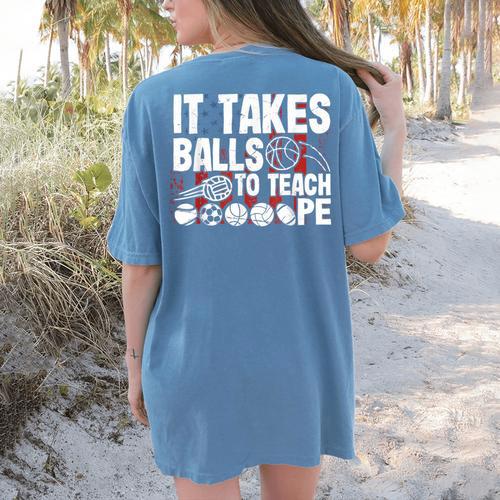 It Takes Balls To Teach Pe Teacher Chaos Coordinator US Flag Women's Comfort Colors T-Shirt Back Print - teacherstshirts.com AU