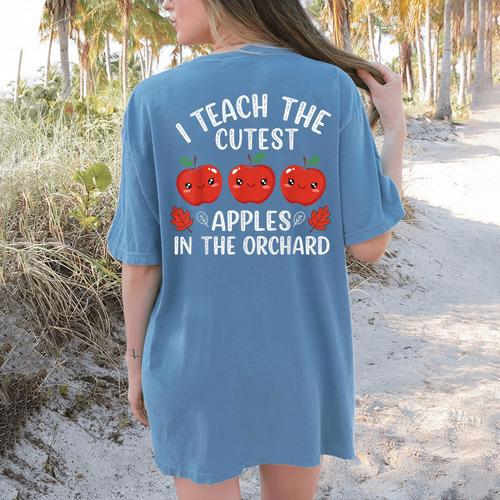 I Teach The Cutest Apples In The Orchard Cute Fall Teacher Women's Comfort Colors T-Shirt Back Print - teacherstshirts.com