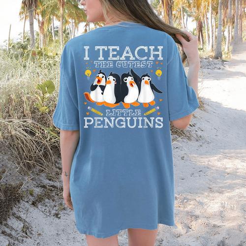 I Teach The Cutest Little Penguins Cute School Teacher Tee Women's Comfort Colors T-Shirt Back Print - teacherstshirts.com UK