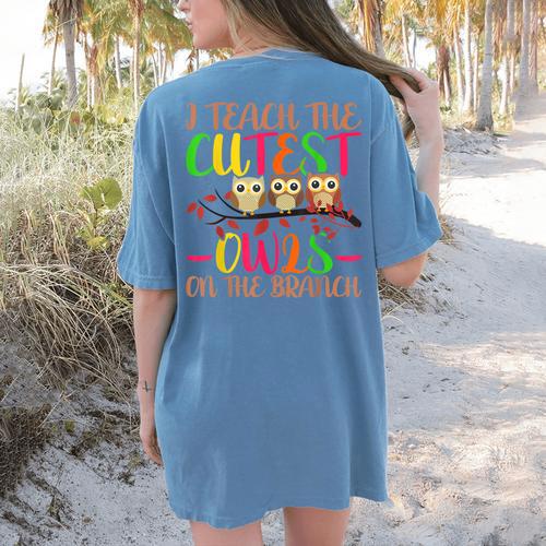 I Teach The Cutest Owls Christmas Or Teachers Day Women's Comfort Colors T-Shirt Back Print - teacherstshirts.com AU