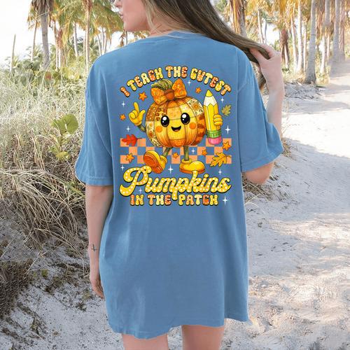I Teach The Cutest Pumpkins In The Patch Teacher Halloween Women's Comfort Colors T-Shirt Back Print - teacherstshirts.com UK