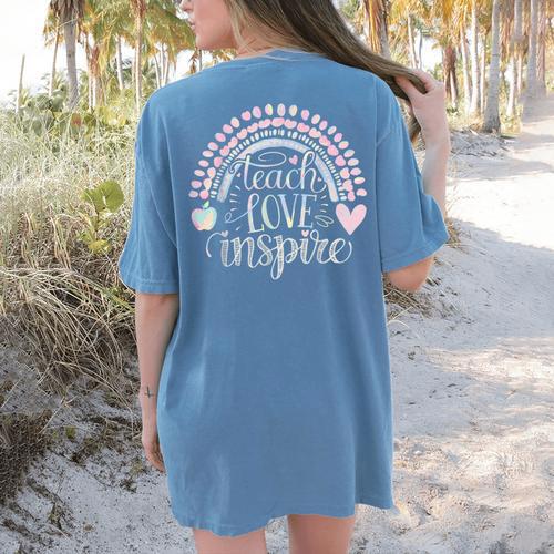 Teach Love Inspire Teacher Women's Comfort Colors T-Shirt Back Print - teacherstshirts.com