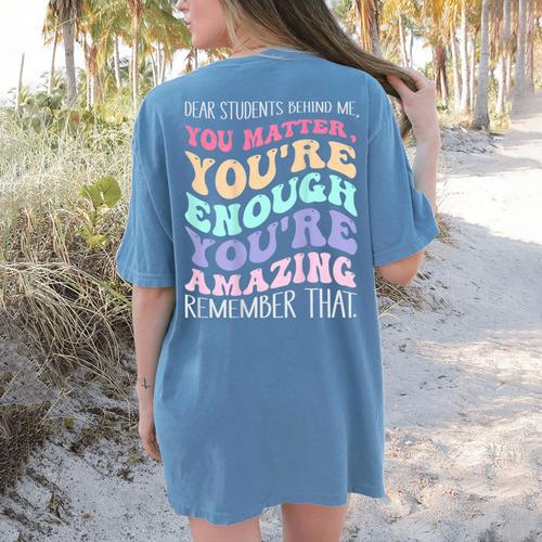 Teacher Dear Students Behind Me 1st Day Of School On Back Women's Comfort Colors T-Shirt Back Print - teacherstshirts.com