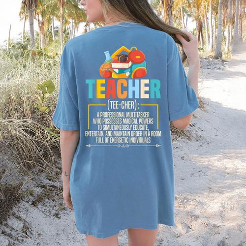 Teacher Definition Teaching School Teacher Men Women Women's Comfort Colors T-Shirt Back Print - teacherstshirts.com CA