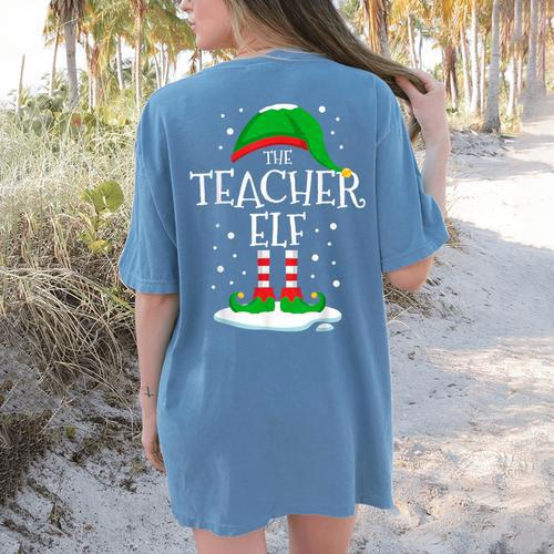 The Teacher Elf Christmas Family Matching Xmas Group For Men Women Women's Comfort Colors T-Shirt Back Print - teacherstshirts.com AU