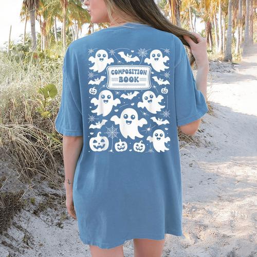 Teacher Halloween Composition Notebook Costume Halloween Women's Comfort Colors T-Shirt Back Print - teacherstshirts.com DE