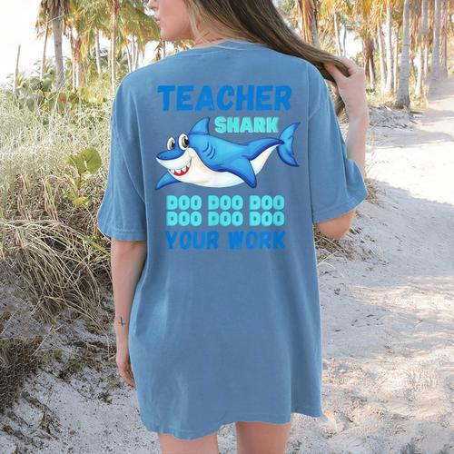 Teacher Shark Do Your Work Women's Comfort Colors T-Shirt Back Print - teacherstshirts.com AU