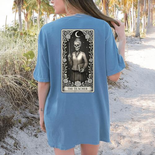 The Teacher Skeleton Tarot Card Women's Comfort Colors T-Shirt Back Print - teacherstshirts.com