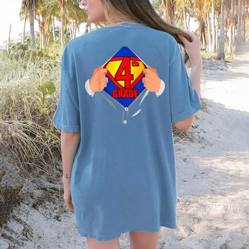 Teachers Are Superheroes 4th Grade Super Teacher Staff Men Women Women's Comfort Colors T-Shirt Back Print - teacherstshirts.com UK