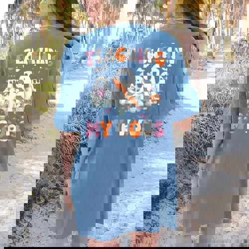 Teaching My Boos Teacher Cute Ghost Teacher Halloween Women&#x27;s Comfort Colors T-Shirt Back Print - teacherstshirts.com