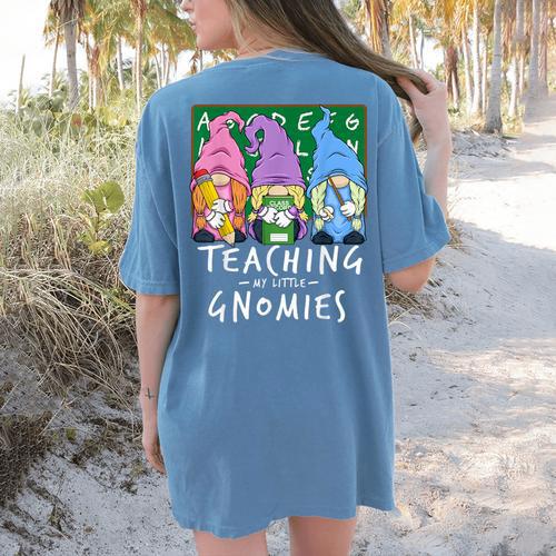 Teaching My Little Gnomies With Gnome For Teacher Women Women's Comfort Colors T-Shirt Back Print - teacherstshirts.com
