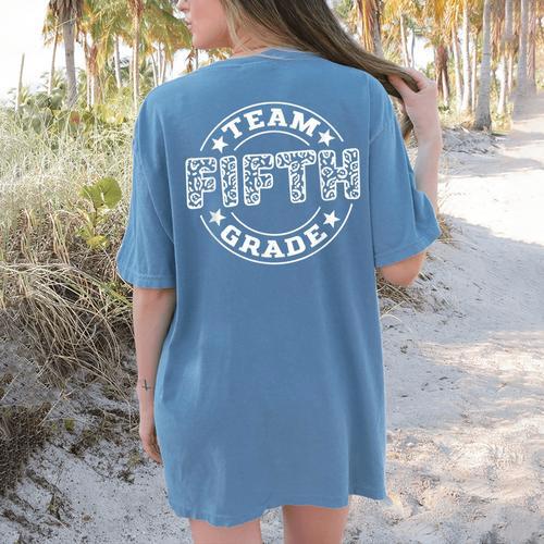 Team Fifth Grade Teacher Student Squad Team 5th Grade School Women's Comfort Colors T-Shirt Back Print - teacherstshirts.com AU
