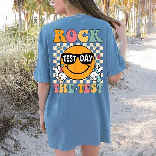 Test Day Rock The Test Teacher Testing Day You Got This Women's Comfort Colors T-Shirt Back Print - teacherstshirts.com DE