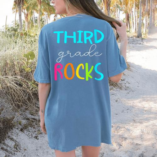 Third Grade Rocks Shirt Team 3rd Grade Teacher Women's Comfort Colors T-Shirt Back Print - teacherstshirts.com