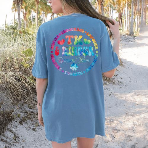 TK & Kinder Dream Team Transitional Kindergarten Teacher Women's Comfort Colors T-Shirt Back Print - teacherstshirts.com CA