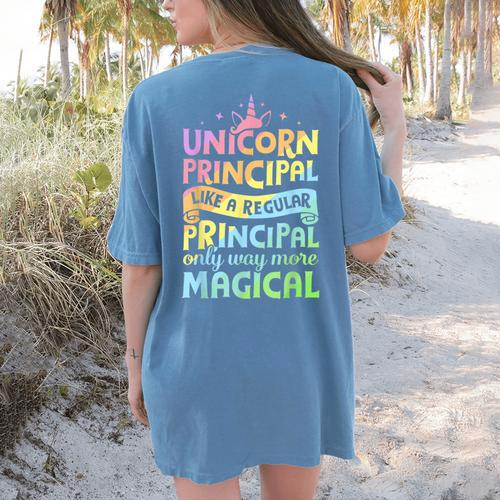 Unicorn Principal Back To School Teacher Appreciation Women's Comfort Colors T-Shirt Back Print - teacherstshirts.com AU