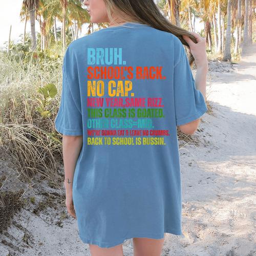 Vintage Bruh We Back No Cap Bruh We'Re Back Student Teacher Women's Comfort Colors T-Shirt Back Print - teacherstshirts.com