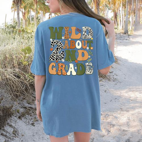 Wild About 2nd Grade Teacher Student First Day Of School Women's Comfort Colors T-Shirt Back Print - teacherstshirts.com UK
