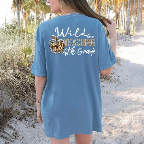 Wild About Teaching School Crew 4th Grade Teacher Squad Women's Comfort Colors T-Shirt Back Print - teacherstshirts.com CA