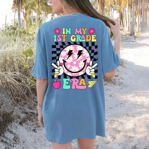 In My 1st Grade Era Smile Face Back To School Teacher Kid Women's Comfort Colors T-Shirt Back Print - teacherstshirts.com AU