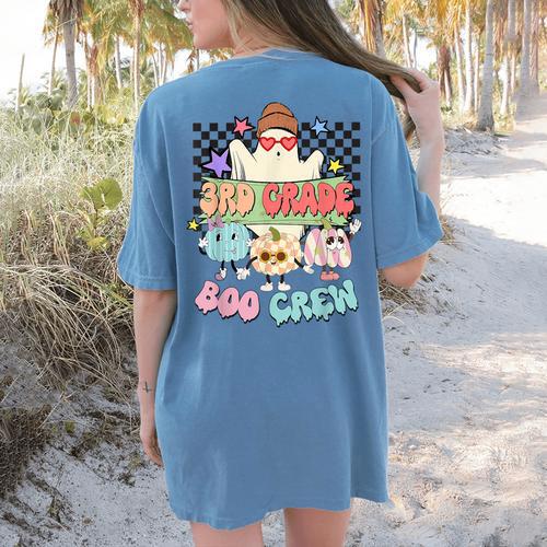 3rd Grade Boo Crew Third Grade Halloween Costume Teacher Kid Women's Comfort Colors T-Shirt Back Print - teacherstshirts.com