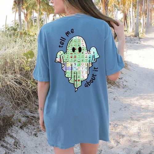 AAC Ghost Tell Me About It Speech Pathology AAC Sped Teacher Women's Comfort Colors T-Shirt Back Print - teacherstshirts.com AU