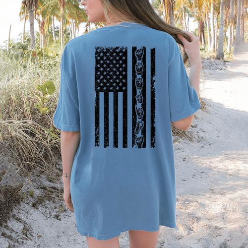 ASL Flag Sign Language Deaf ASL Teacher For Men Women Women's Comfort Colors T-Shirt Back Print - teacherstshirts.com
