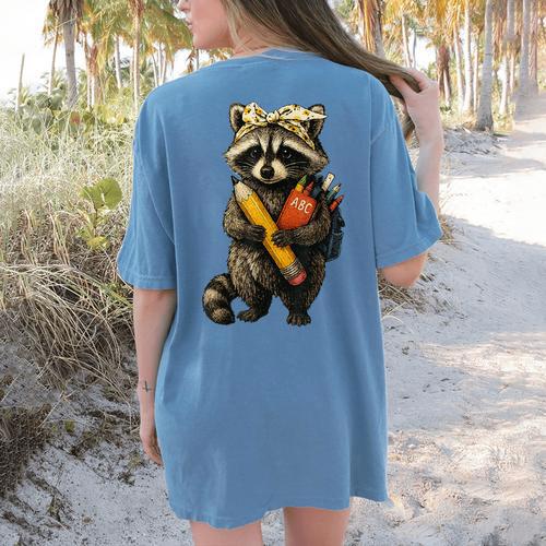 Back To School Raccoon Teachers Student Kids Women's Comfort Colors T-Shirt Back Print - teacherstshirts.com AU