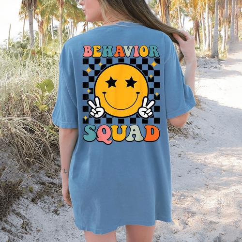 Behavior Squad Specialist Analyst Behavior Teacher Retro Women's Comfort Colors T-Shirt Back Print - teacherstshirts.com AU