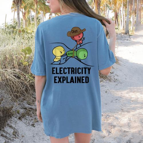 Electricity Explained Physics Nerd I Teacher School Women's Comfort Colors T-Shirt Back Print - teacherstshirts.com