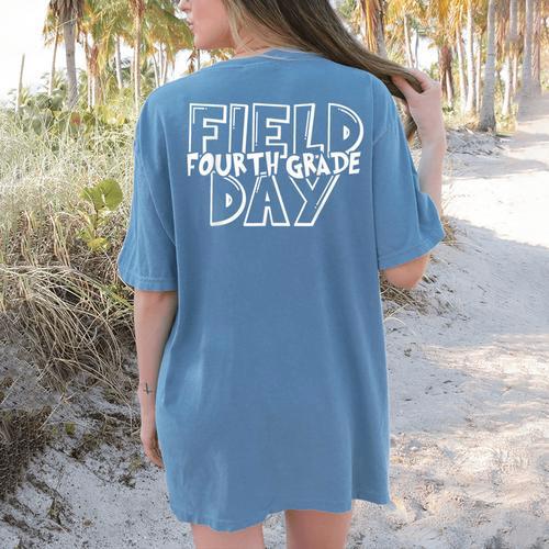Field Day 2025 Fourth Grade School Teacher Kids Red Women's Comfort Colors T-Shirt Back Print - teacherstshirts.com UK