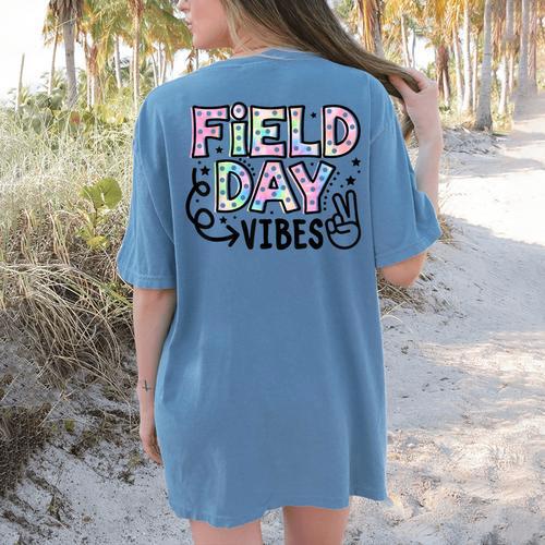 Field Day Vibes For Teacher Kids Happy Field Day 2025 Women's Comfort Colors T-Shirt Back Print - teacherstshirts.com AU