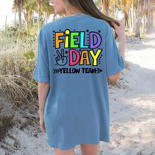 Field Day Yellow Team For Teacher Kids Field Day Games Women's Comfort Colors T-Shirt Back Print - teacherstshirts.com