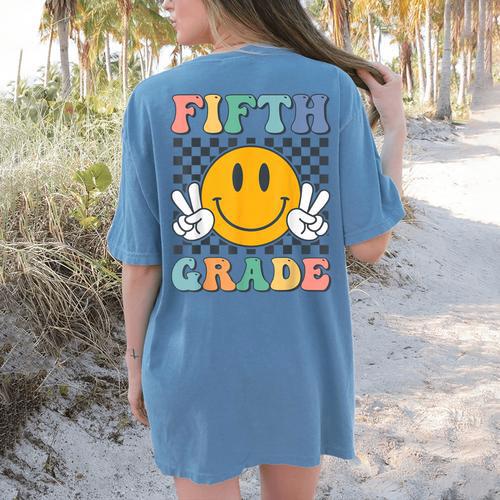 Fifth Grade Team Teachers Boys Girls Retro Smile 5th Grade Women's Comfort Colors T-Shirt Back Print - teacherstshirts.com CA