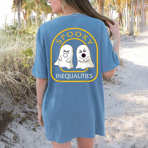 Halloween Math Teacher Cottagecore Spooky Inequalities Ghost Women's Comfort Colors T-Shirt Back Print - teacherstshirts.com DE