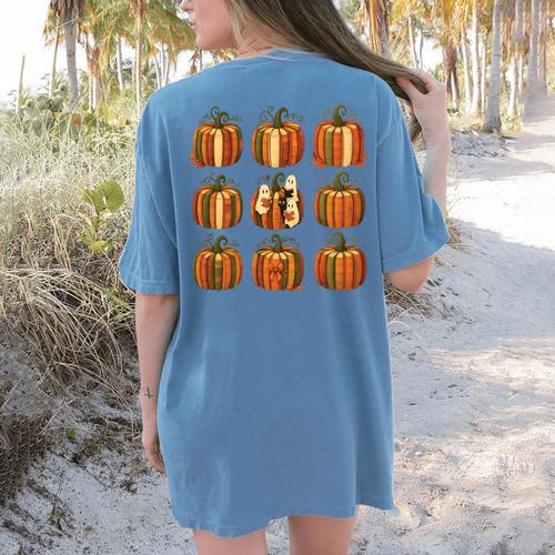Halloween Teacher Fall Book Pumpkin Retro Reading Women's Comfort Colors T-Shirt Back Print - teacherstshirts.com UK